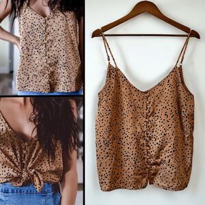 By Together Anthropologie Animal Print Button Down Satin Cami Top Size Large